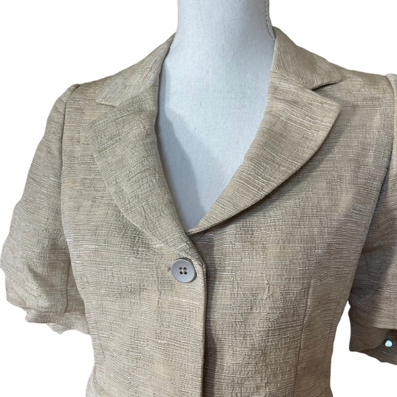 Elie Tahari Skirt Suit Set NEW S Short Puff Sleeve Notched Collar Linen Blend - Picture 9 of 16